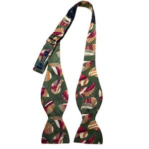 XMI‎ Men's Silk Bow Tie Olive Orange Red Silver Abstract Design